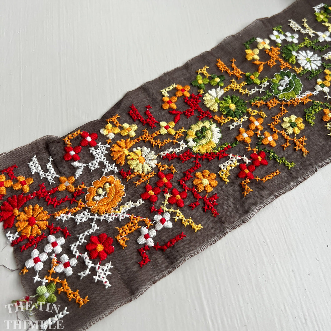 Vintage Embroidered Trim - Sheer Cross Stitch Embroidered Floral Trim - 35