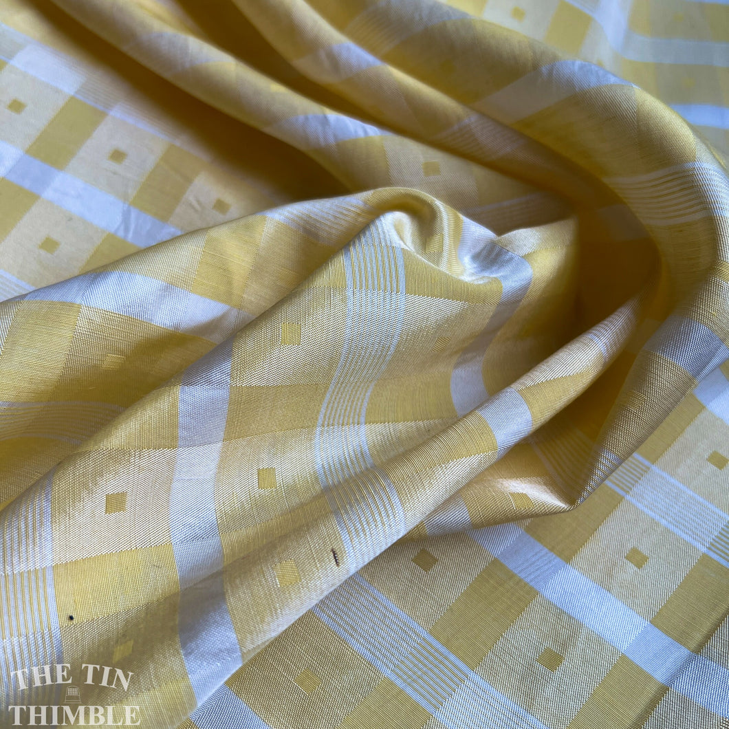 Authentic Vintage Double Faced Yellow and White Plaid Rayon - 44