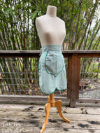 Vintage Half Apron with Bias Taped Inset - White and Green 1950s Hostess Apron