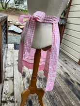 Load image into Gallery viewer, Vintage Handmade Half Apron - Gingham Ric Rack Cross Stitch Pink and White 1950s Hostess Apron

