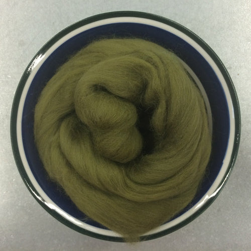 Olive Green Merino Wool Roving for Felting, Spinning or Weaving - 21.5 micron - 1 oz