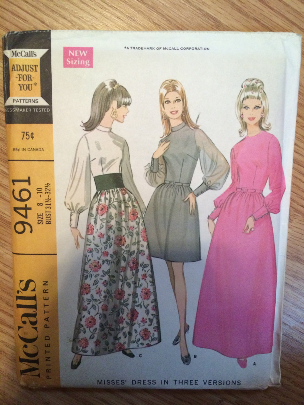 1960s McCall's Dress Pattern 9461 Sz 8 - 10 Bust 31.5 - 32.5  Vintage Pattern / 60s McCalls / Puff Sleeve Dress / Floor Length Dress Pattern