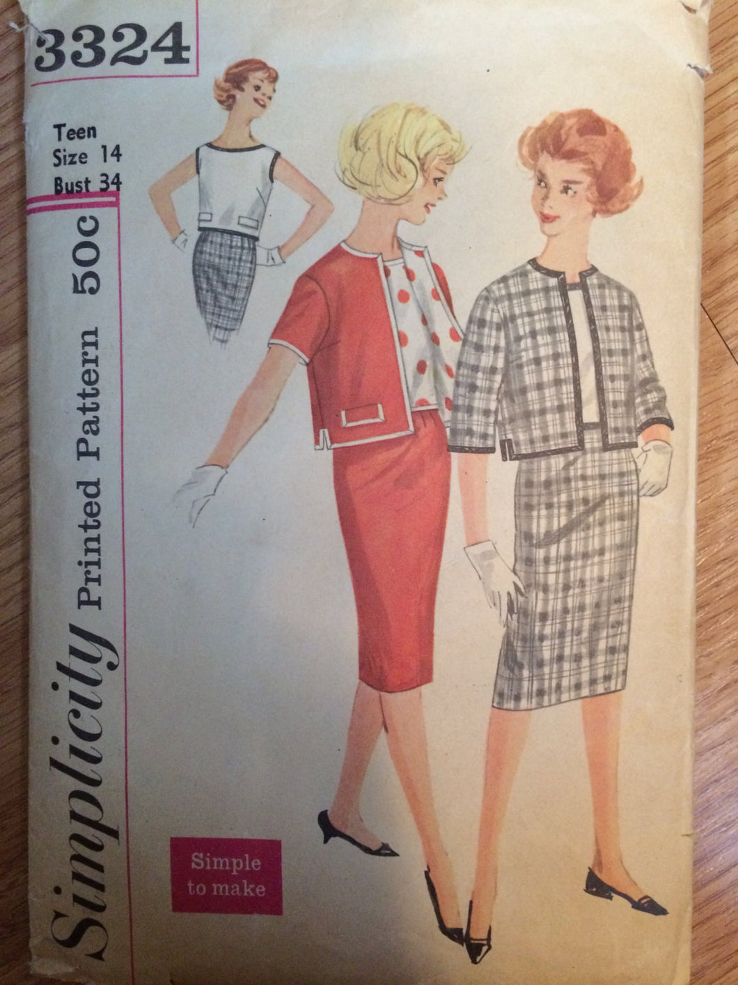 1950s Simplicity Women's Skirt, Blouse and Jacket Pattern 3324 Sz 14 Bust 34 -  Vintage Simplicity / 50s Simplicity /