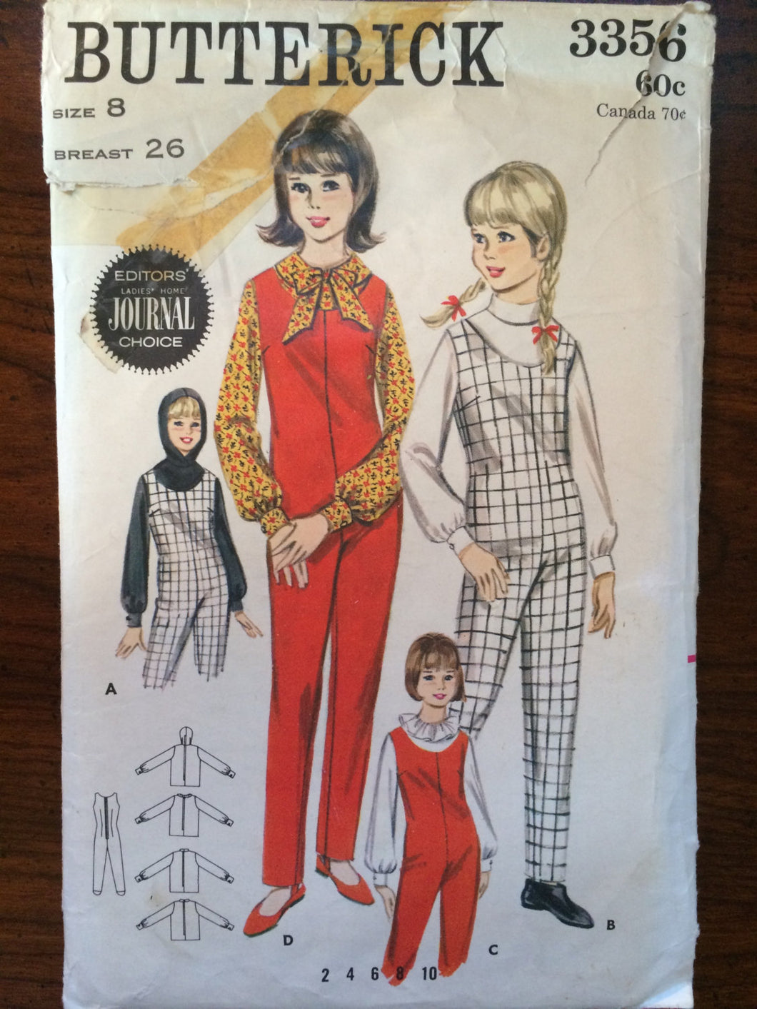 1960s Butterick Girl's Jumpusit and Blouse Pattern #3356 Sz 8 Bust 26