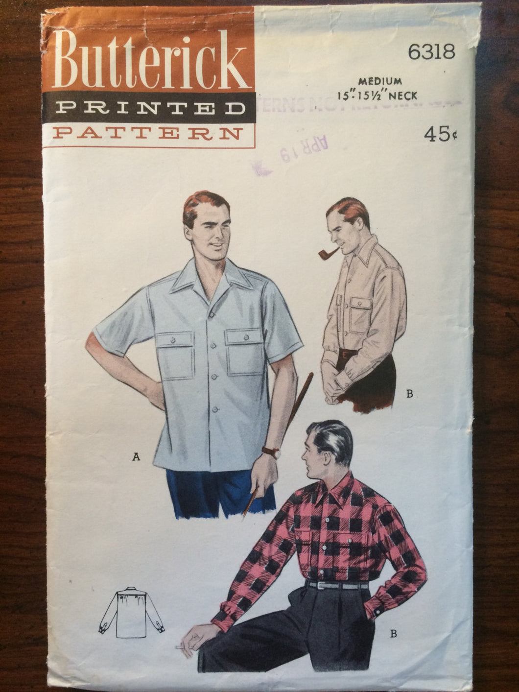 Vintage Men's 1960s Butterick Shirt Pattern #6318 Neck 15 - 15.5
