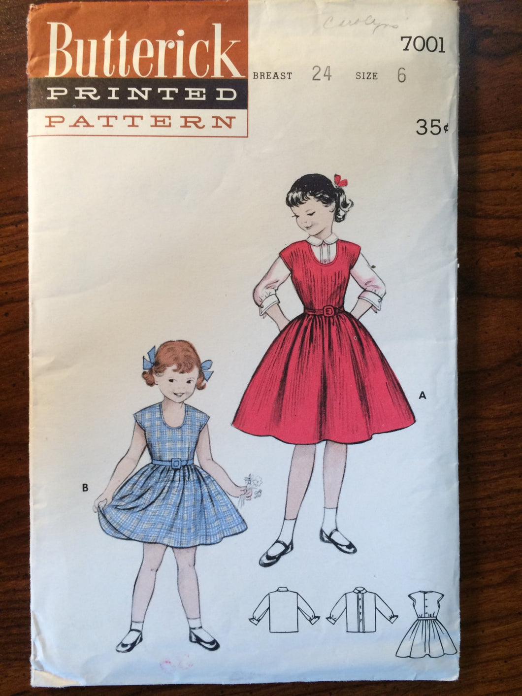 Girl's Dress and Blouse Pattern Vintage 1950s Butterick #7001 Size 6, Breast 24