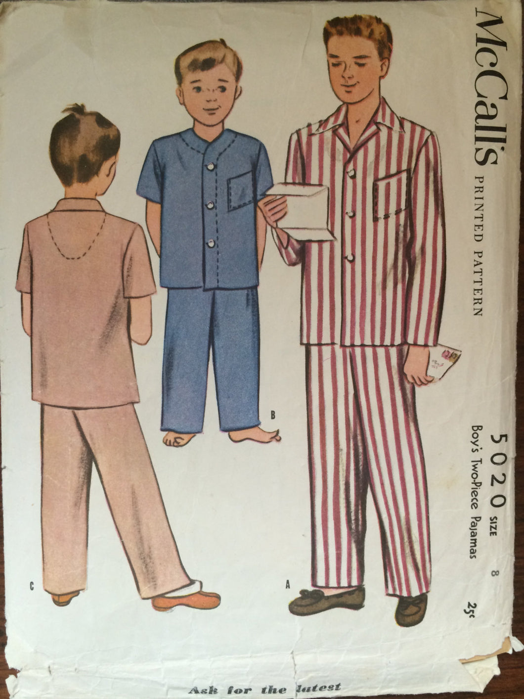 Pajama Pattern Vintage 1940's McCall's Boy's #5020 Size 8 Chest 26