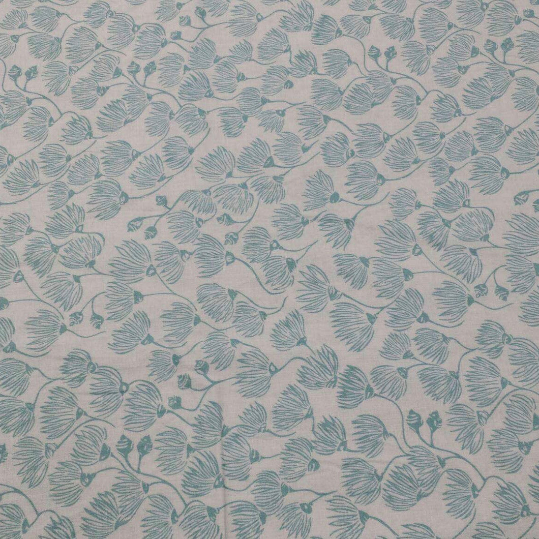 Cloud 9 Certified Organic Floral Print Cotton Fabric Landscape by Ink and Spindle White Mallee in Turquoise 1 Yard - Printed Organic Fabric