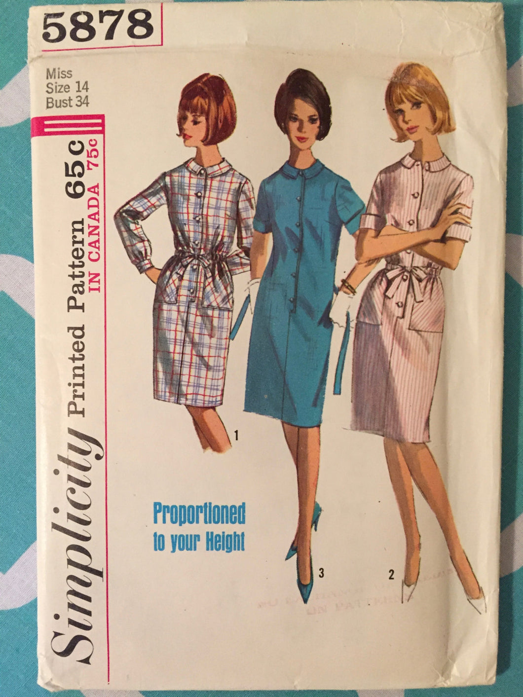Vintage 1960s Simplicity Dress Pattern #5878 - Size 12 Bust 32 - Vintage Simplicity / 60s Simplicity / 60s